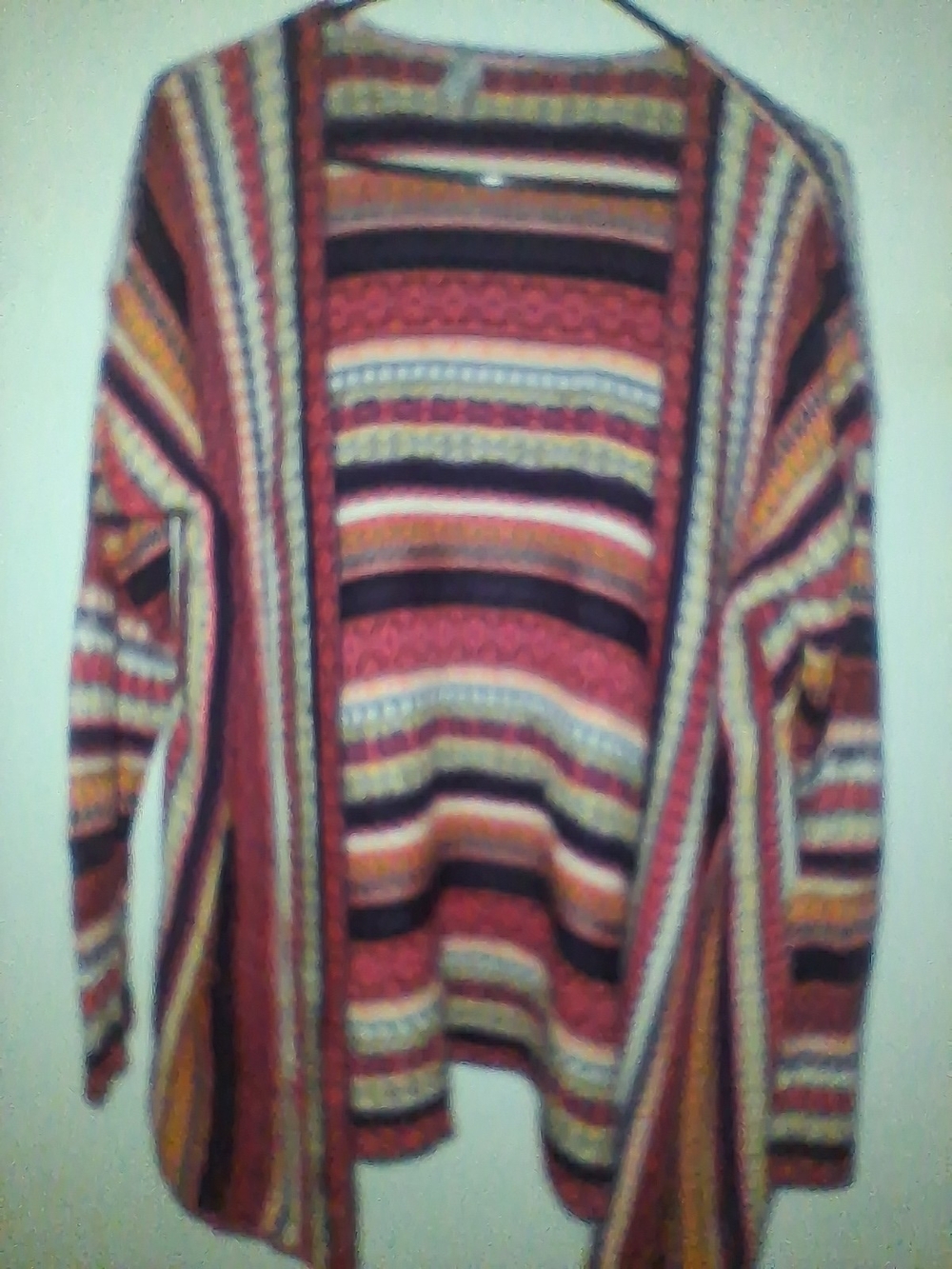 Open-Front Striped Women's Cardigan in Red Multi